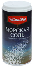 Соль морская пищевая йодированная «АТЛАНТИКА» мелкая фасованная  по 150 г. в пластиковые тубы