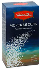 Соль морская пищевая йодированная «АТЛАНТИКА» мелкая фасованная по 500 г. в картонные пачки