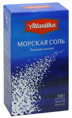 Соль морская пищевая «АТЛАНТИКА» мелкая фасованная по 500 г. в картонные пачки